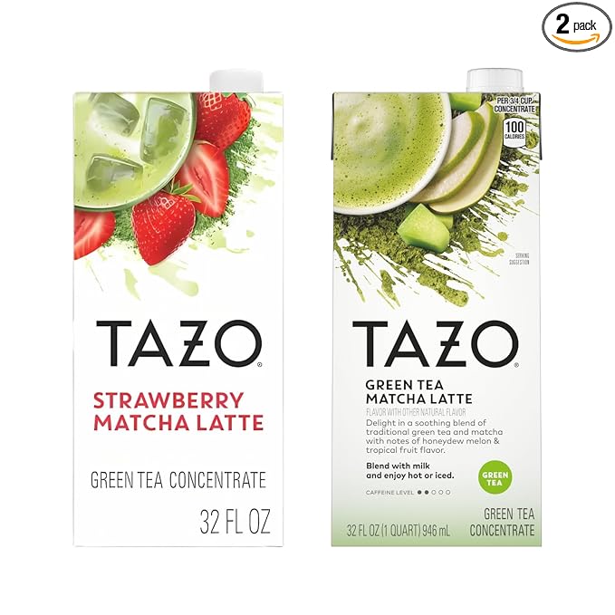TAZO Tea Concentrate, Strawberry Matcha Latte, & Green Tea Matcha Latte 32 Fl Oz (1ea) (Variety Pack)