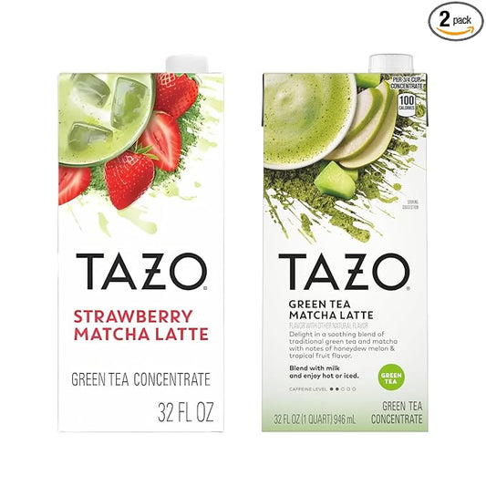 TAZO Tea Concentrate, Strawberry Matcha Latte, & Green Tea Matcha Latte 32 Fl Oz (1ea) (Variety Pack)