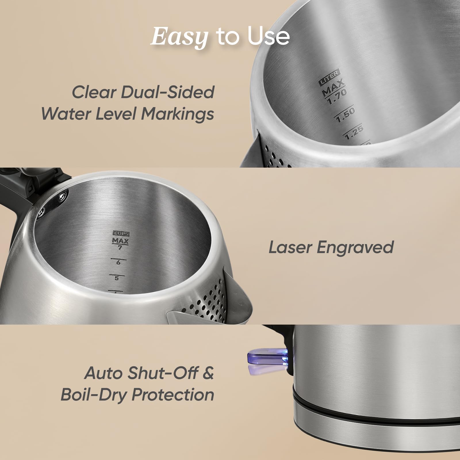 Cosori Stainless Steel Electric Kettle, No Plastic Contact with Water, 1.7L