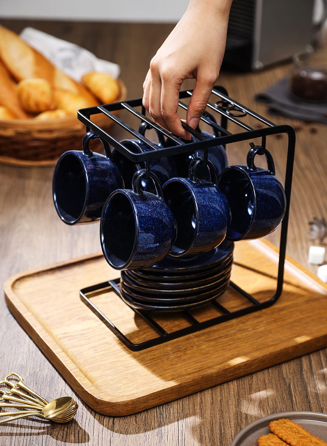 vicrays Ceramic Espresso Coffee Cups Set 4 oz Porcelain Espresso Cups with Saucers Spoons and Metal