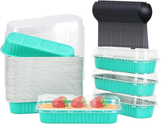 LNYZQUS Aluminum Foil Mini Loaf Pans With Lids 50 Pack, 6.8oz Rectangle Baking Cups Muffin Tins,Disposable Baking Tins Mini Baking Pans Holders -Cyan Blue