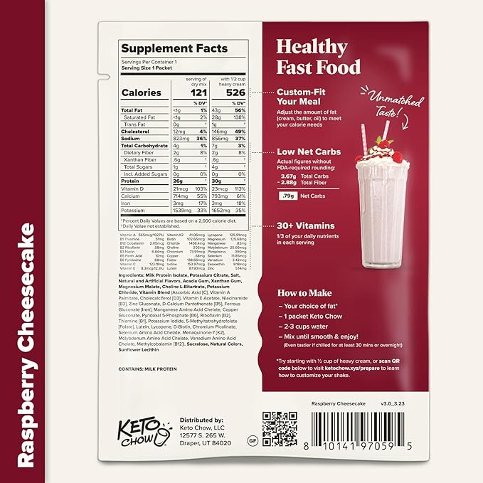 Keto Chow Raspberry Cheesecake | Keto Meal Replacement Shake Powder | Nutritionally Complete | Low Carb | Delicious Easy Meal Substitute | Protein Rich You Choose The Fat | 21 Meal Serving