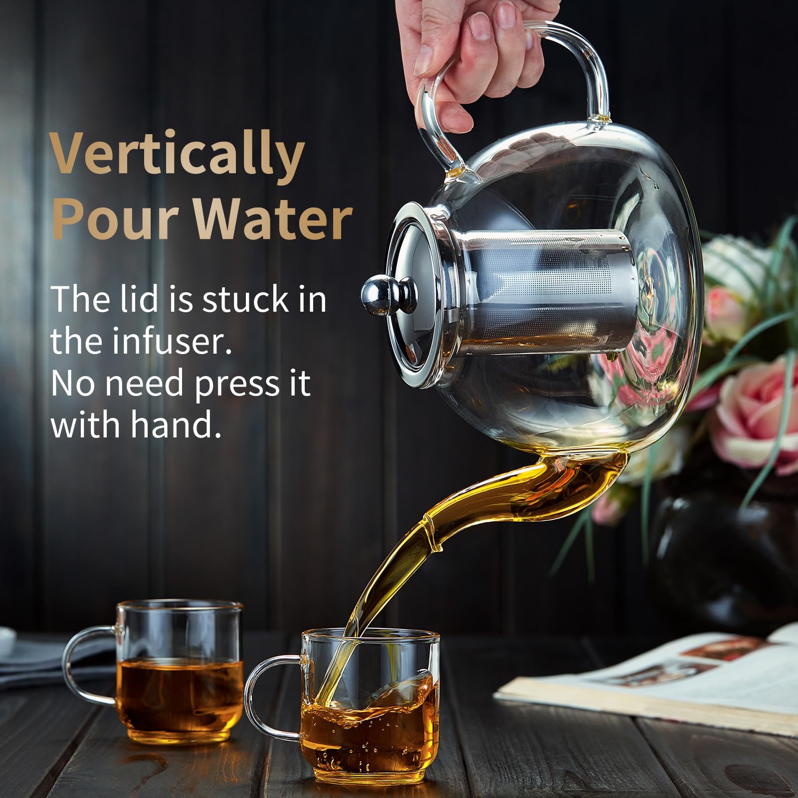 DOPUDO 40OZ (1200ML) Glass Teapot with Infuser Stovetop Safe, Clear Glass Tea Pot Kettle