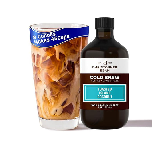 Christopher Bean Hand Crafted Toasted Island Coconut Flavored Coffee - Certified Kosher - Unsweetened Cold Brew & Iced Instant Coffee Distillate Liquid Java - Coconut Coffee Beans Extract 100% Arabica, (8-Ounce), 236 ml
