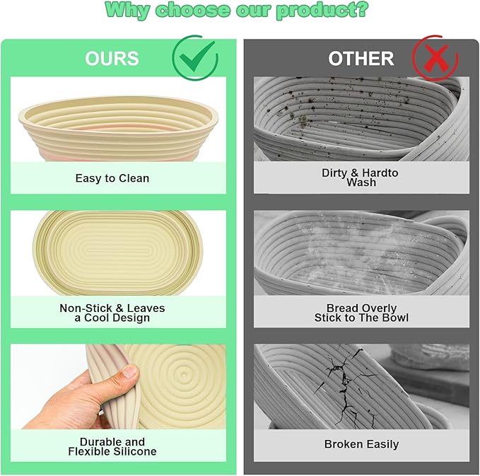 Sourdough Bread Baking Supplies, Silicone Banneton Bread Proofing Basket Set of 2, 9 Inch Round & 10 Inch Oval Foldable Sourdough Proofing Basket, Sourdough Starter Kit, Bread Making Tools (Beige)