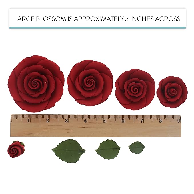 Global Sugar Art Exquisite Rose & Leaf Sugar Cake Flowers Tray Deep Red, Unwired by Chef Alan Tetreault