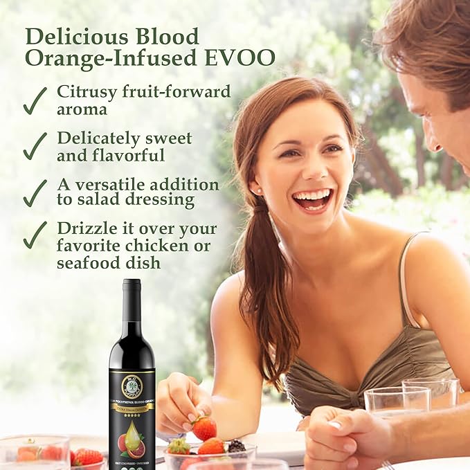 M.G. PAPPAS High Polyphenol Rich Blood Orange-Infused Olive Oil Extra Virgin - Over 500mg/kg - Cold Pressed & Unfiltered - High Hydroxytyrosol Greek Olive Oil Award Winning - 12.7 Oz