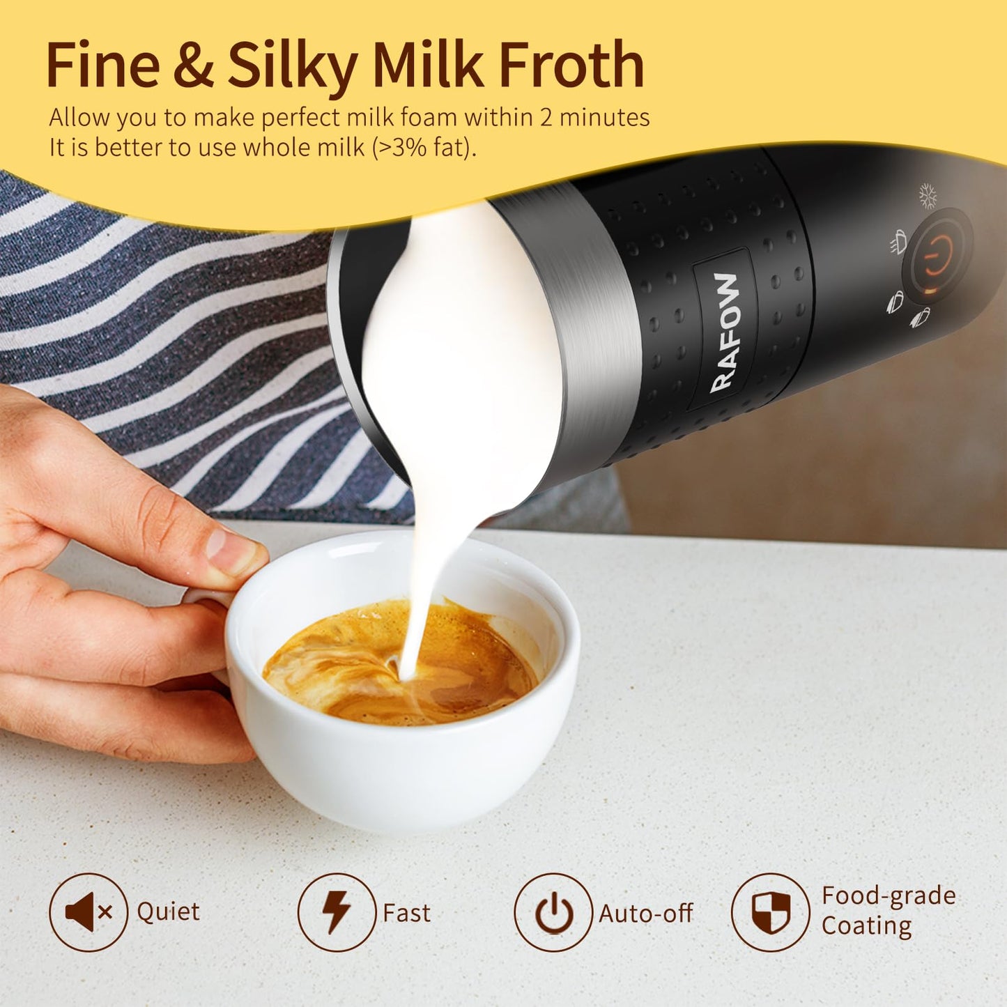 4 in 1 Electric Milk Frother: 10oz/350 mL Large Capacity Electric Milk Steamer for Hot and Cold