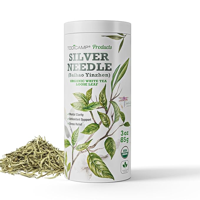 TODICAMP USDA Organic Silver Needle Tea - 3 Oz of Loose Leaf Silver Needle White Tea - Loose Leaf White Tea Leaves