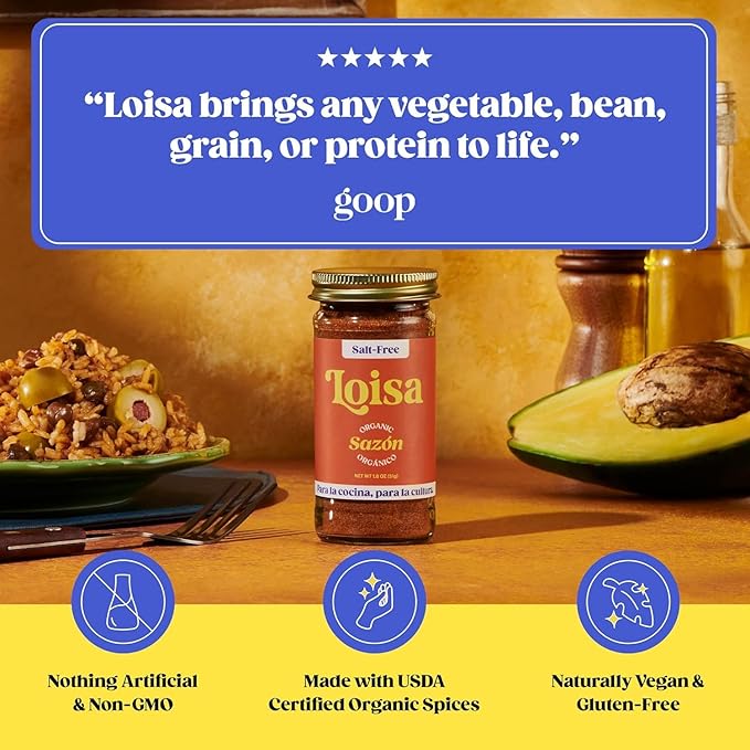 Loisa Seasoning, USDA Organic, Non-GMO, No-MSG, No Preservatives, No Artificial Coloring, No Artificial Flavors, 2.9oz (SALT-FREE Sazón Two Pack)