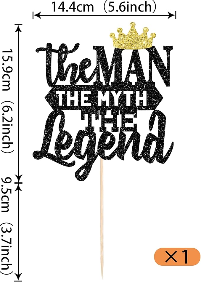 Rsstarxi 1 Pack The Man The Myth The Legend Cake Topper Glitter Happy Father's Day Cake Pick Dad's Birthday Theme Cake Decorations for Happy Retirement Theme Father's Birthday Party Supplies Black