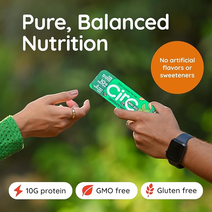 CirC Energy Bites - 12 Pack Mint Chocolate Chip Gluten Free Protein Balls - 10g Protein, Whole Grains, Nuts & Fruit - Portable Healthy Snacks for Adults & Kids, 5 Piece Resealable Packs