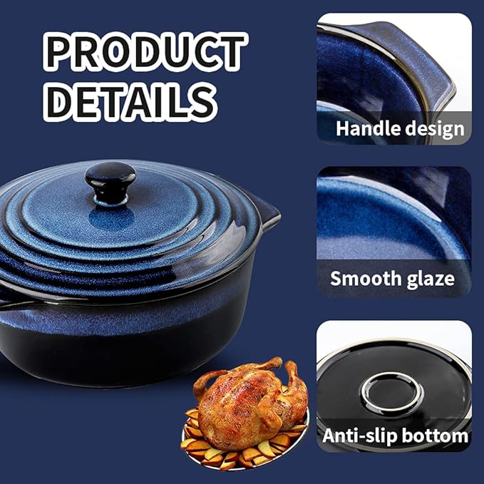 KOOV Ceramic Casserole Dish with Lid Oven Safe, 2 Quart Casserole Dishes, Covered Round Casseroles Dish Set, 9 inch Baking dish With Lid for Dinner, Deep Casseroles Cookware Set, Reactive Glaze
