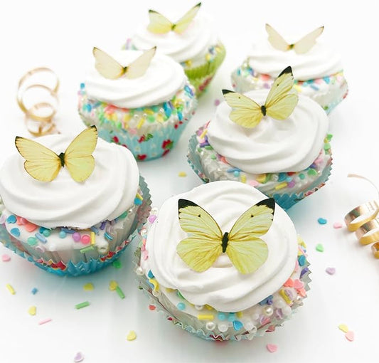 Sugar Robot Edible Butterflies for Cake Decorating - Small Pastel Yellow Butterfly Cake Toppers and Cupcake Toppers - Decoration Made in the USA - Premium Crafted (Yellow)