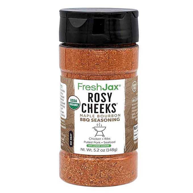FreshJax Rosy Cheeks Organic Maple Bourbon BBQ Rub ??5.2 oz Large Bottle BBQ Seasoning for Brisket, Ribs, Pork & Chicken ??Sweet & Smoky Rub for Grilling, Smoking & Barbecue Cooking