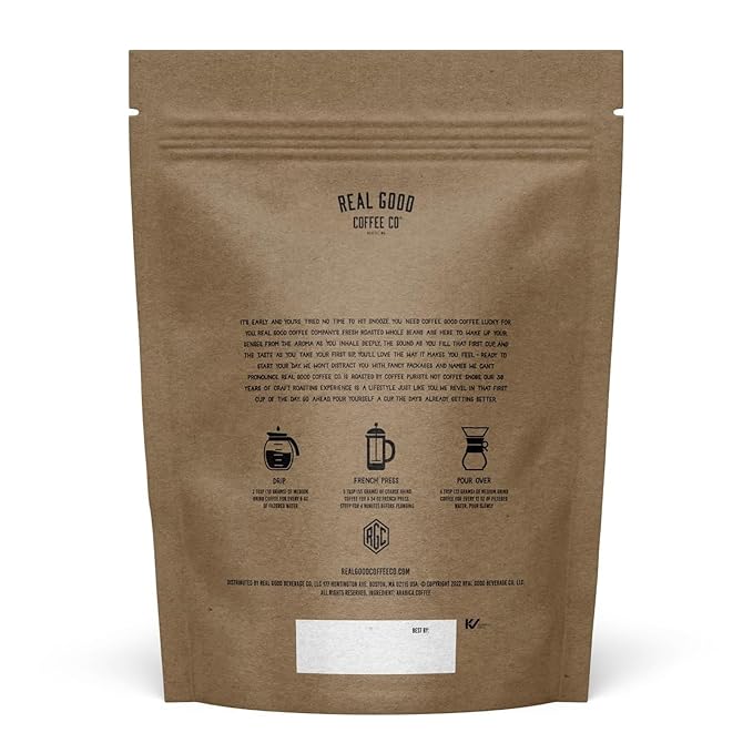 Real Good Coffee Company - Whole Bean Coffee - Organic Single Origin: Peru Medium Roast Coffee Beans - 2 Pound Bag - 100% Whole Arabica Beans - Grind at Home, Brew How You Like