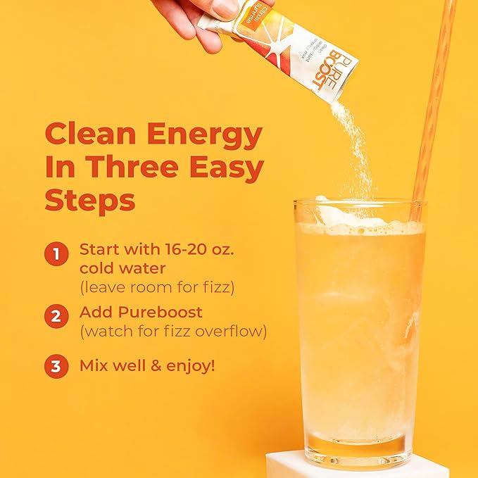 Pureboost Clean Energy Booster, Refreshing Energy Drink Mix with B12 Vitamins, Electrolytes