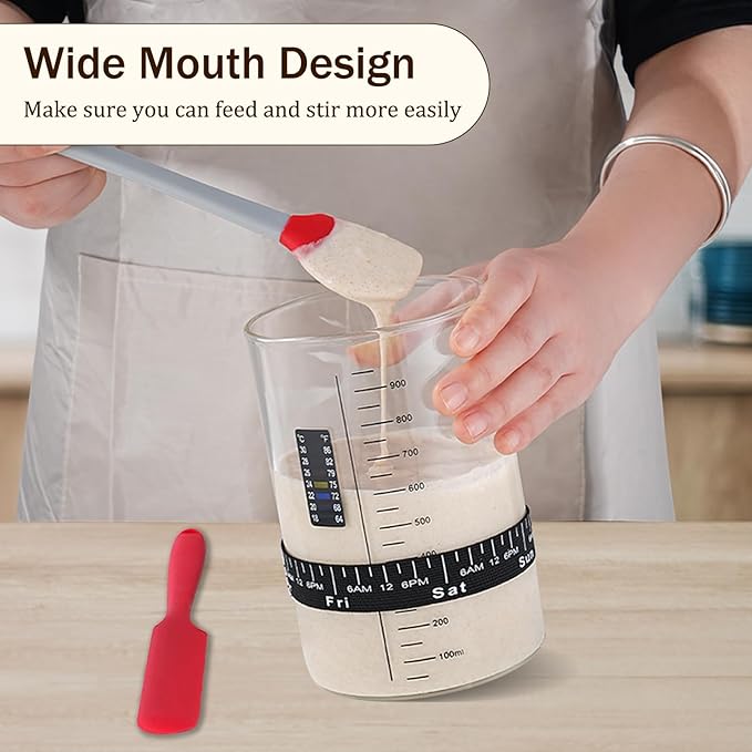 Sourdough Starter Glass Jar, 34 OZ Large Wide Mouth Jar for Sour Dough Starter, Easy to Use Sourdough Bread Baking Supplies Kit for Beginners and Pro, 2 Pack