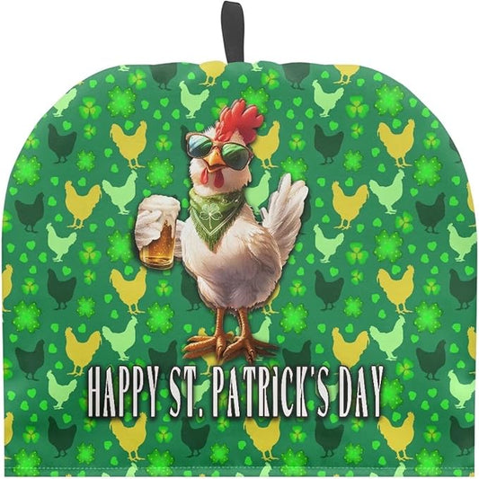 St. Patrick's Tea Cozy Decorative Insulated Tea Cosy with Top Handle Stain Resistant Durability Rooster Chick Clover Teapot Cover Resuable Teapot Lids for Housewife, Friend, Mom, Family
