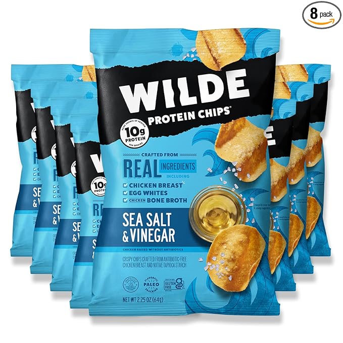 Sea Salt and Vinegar Protein Chips by Wilde Chips, Thin and Crispy, High Protein, Keto Friendly, Made with Real Ingredients, 2.25oz Bag (8 Pack)??,<div>