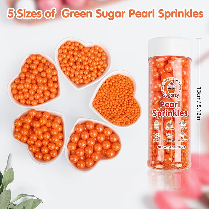 Edible Orange Pearls Sprinkles,Fall and Halloween Harvest Pearl Sugar Sprinkles,Mix Size,130g/4.58oz,Baking Edible Cake Decorations,Pastel Decorating,Cupcake Toppers,Cookie Decorating Donuts Ice Cream Toppings,Wedding Party Christmas Supplies