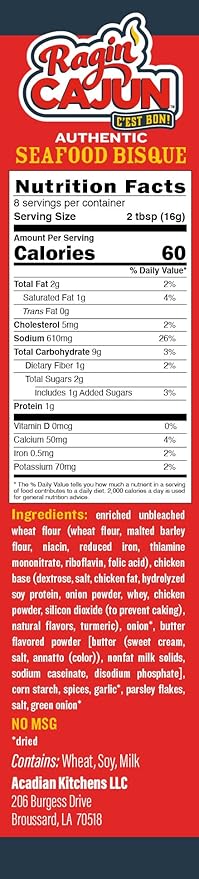 Ragin' Cajun Rich Seafood Bisque Mix - 5 oz Box, Pack of 6, No MSG, Authentic Louisiana Creole Shrimp Soup, Perfect for Quick Family Meals, Gourmet Crab Crawfish Stew, Easy Cajun Recipe with Premium Flavor