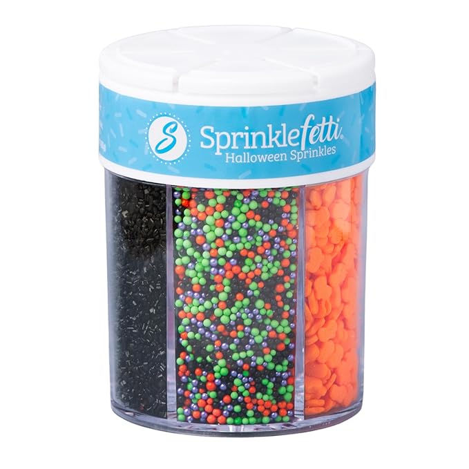 Sweets Indeed Halloween 6-Cell Sprinkle Jar ??6 Variety Sprinkle Compartments | Edible Cake Decorations for Cupcakes, Cookies, Cakes & Desserts | 6.45 oz