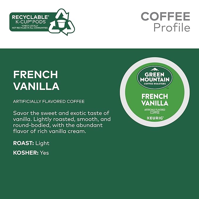 Green Mountain Coffee Roasters French Vanilla Keurig Single-Serve K-Cup pods, Light Roast Coffee, 72 Count