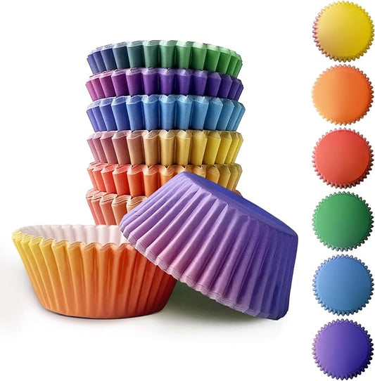 qiqee 300PCS Mini Cupcake Liners Gradient Cupcake Cups 6 Designs Orange Purple Muffin Papers Baking Cups Cupcake Wrappers (Small Size)