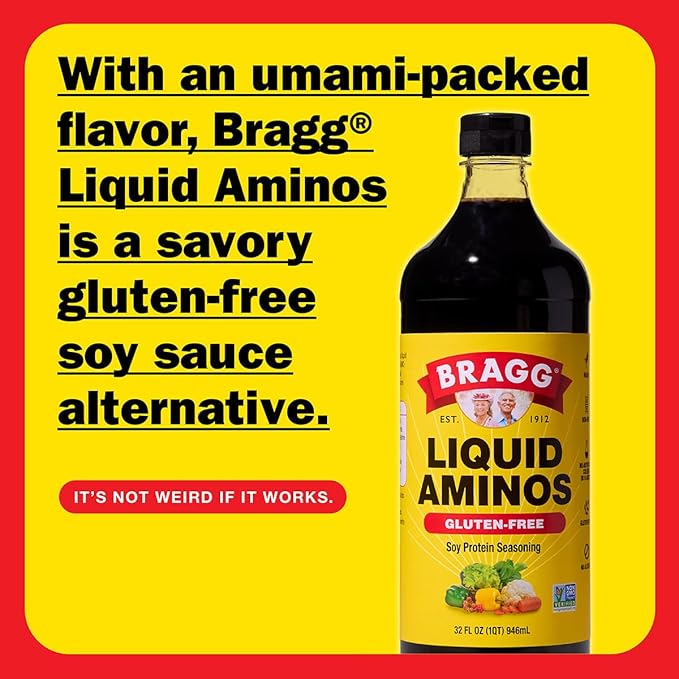 Bragg Liquid Aminos All-Purpose Seasoning - 32 fl oz - Gluten-Free Soy Sauce Substitute - Perfect for Stir-Fries and Cooking at Home