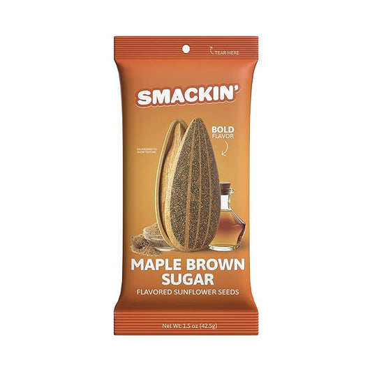 SMACKIN' Sunflower Seeds, Roasted Jumbo Small-Batch, American Made - Maple Brown Sugar. 1.5oz bags (36 Pack)