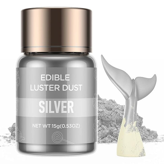 Luster Dust Edible - 15 Grams Food Grade Cake Dust Shimmer Powdered, Cherrysea Powder Luster Dust Food Coloring for Cocktails, Christmas Cookie Decorations, Cake, Drinks, Fondant, Candy - 15g/Bottle (11-Siliver)