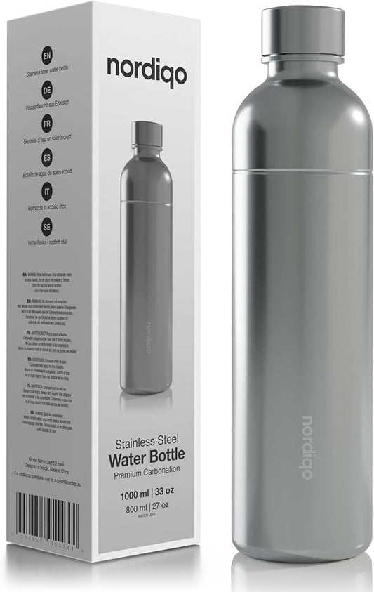 Premium 33 oz Stainless Steel Bottle - Compatible with Sodastream Art, Duo, Enso, Terra (not Aqua Fizz), Aarke Carbonator 3 | No expiration date | Dishwasher safe | Bpa-free
