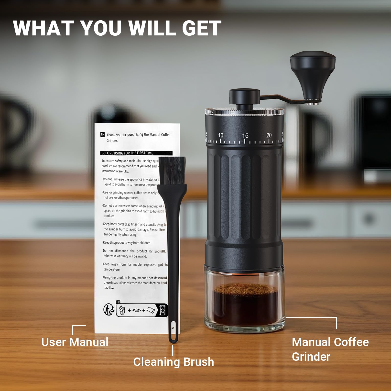 CEVING Mini Manual Coffee Grinder With 40 Adjustable Settings, Black