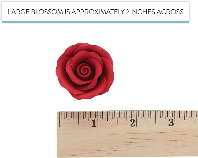 Global Sugar Art Premium Edible Roses, Red, Unwired, Medium 1.5 inches, 12 Count by Chef Alan Tetreault