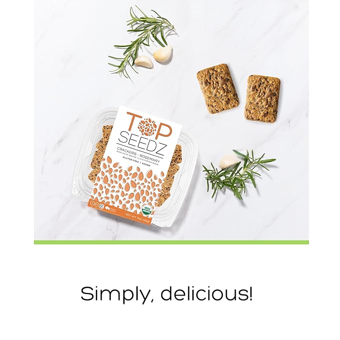 Top Seedz Certified Organic Gluten Free Rosemary Seed Crackers | 6-Pack | 5 Ounces | Healthy Vegan Crackers with Plant Based Protein | Made of Sunflower, Flax, Sesame and Pumpkin Seed
