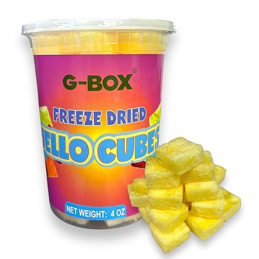 G-Box Freeze-Dried Jello Cubes - 4 oz | USA-Made Freeze Dried Jelly | Freeze-Dried Candy| Trending TikTok Snack, perfect for TikTok Trend Items, Fruit Jelly Candy (Pineapple, Large)