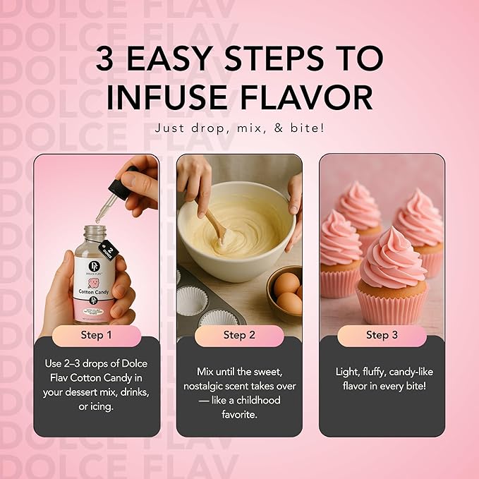 Dolce Flav Natural Cotton Candy Extract ??2 Ounce Water-Soluble Kosher, Sugar-Free, Concentrated Carnival-Style Flavoring for Baking, Frostings & Drinks, Includes Measured Dropper