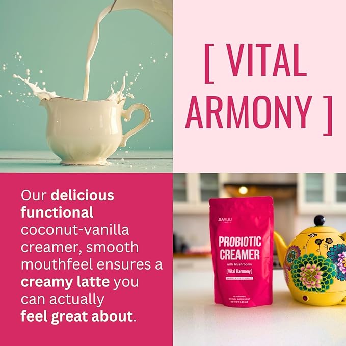 SAYUU Functional Probiotic Creamer With Mushrooms ??Enriched With Powerful Adaptogenic Mushrooms Like Lion's Mane, Reishi, And Cordyceps For Energy, Focus, And Stress Relief (30 Servings)