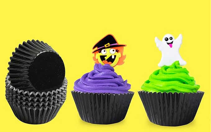 Black-Foil Cupcake Case Liners 100 Pcs Metallic Paper Baking Cups for Birthday Parties, Weddings or Baby showers ??,<div>