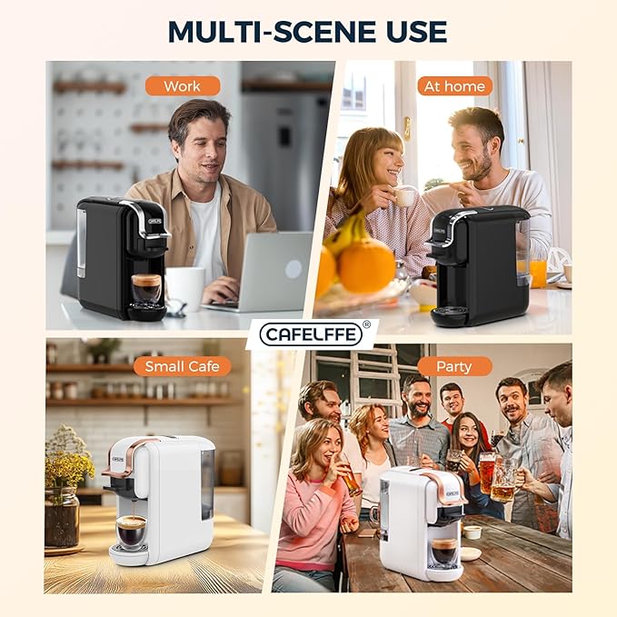 MK-603 Mini Multi Pod Coffee Maker with 9 oz Portable Coffe Cup, Hot/Cold Single Serve Espresso Machine, 4-in-1 Brewer Compatible with K Cup,Nes Original/DG Capsule and Ground,Black
