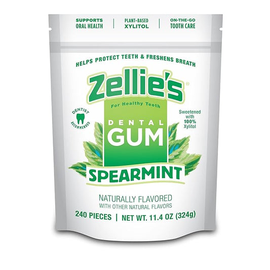Zellie's | 100% Xylitol Spearmint Chewing Gum | No Aspartame, Gluten Free, Vegan & Kosher (240 Count - Pack of 1)