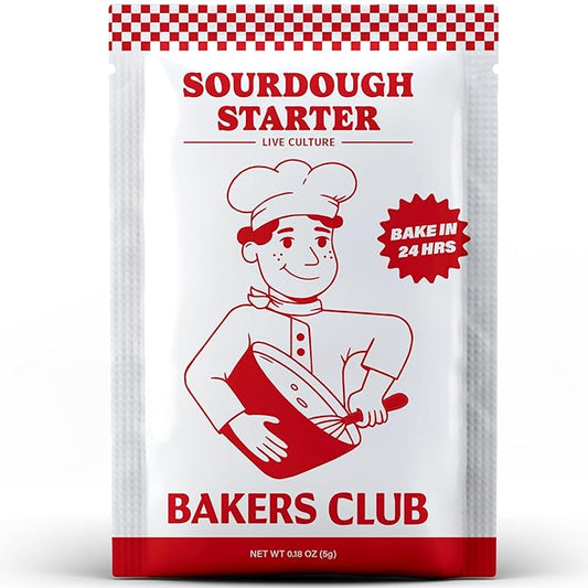 Bakers Club Rapid 24-Hour Sourdough Starter Culture - Makes 5 Batches - Mix, Ferment & Bake Next Day - Tangy Flavor without Weeks of Waiting - Best Dehydrated Sour Dough Starter for Home Bread Bakers