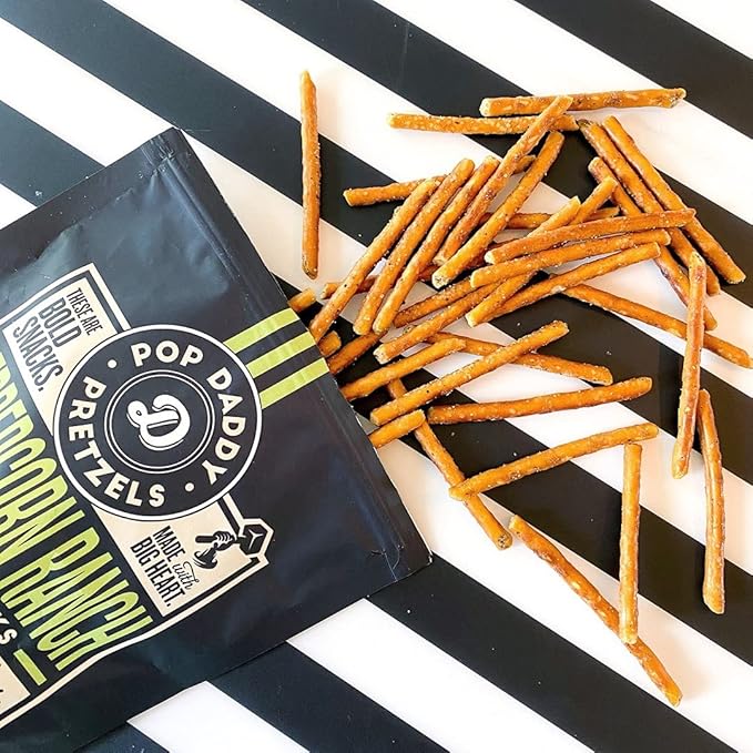 Pop Daddy Flavored Pretzels Sticks, Healthy Gourmet Pretzels Snacks, 7.5oz Individual Bags, 3 Pack, Peppercorn Ranch