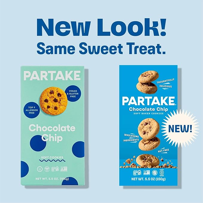 Partake Gluten Free Crunchy & Soft Baked Chocolate Chip Cookies Variety Pack - Vegan - Free From the Top 9 Allergens Including Dairy, Wheat, Soy, Eggs, & Peanuts - Non GMO - Safe School & Office Snack (5 Pack, 5.5oz Boxes)