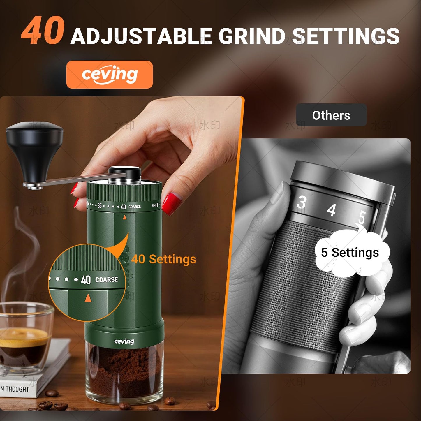 CEVING World's First 60g Large Capacity Manual Coffee Grinder, Green