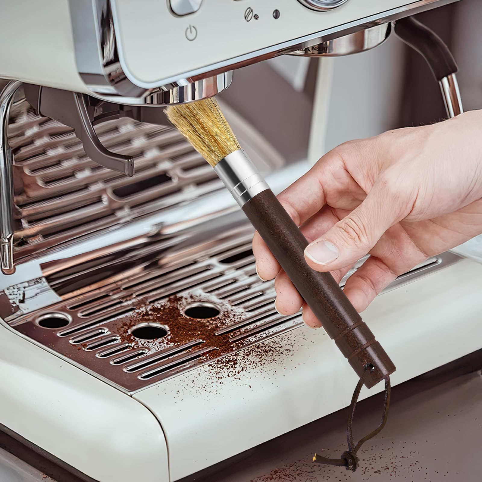 Coffee Grinder Cleaning Brush, Espresso Machine Brush Cleaner Tool with Wooden Handle and Natural