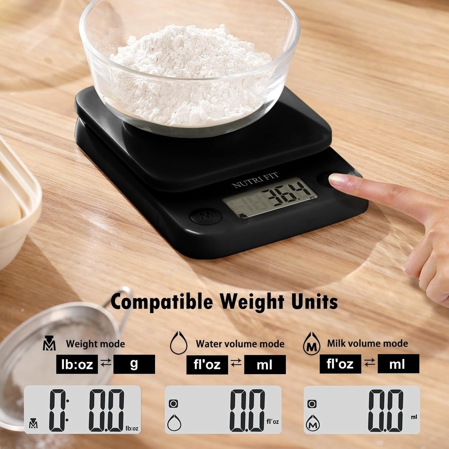 NUTRI FIT Food Scale Small Digital Kitchen Scales Weight Grams Ounces Black