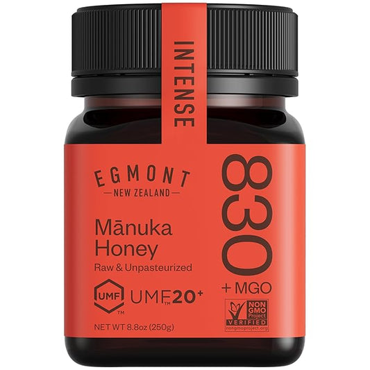 Egmont Honey Manuka Honey UMF 20+ MGO 830+ | 8.8 oz (250 g) | 100% Pure Authentic New Zealand Honey, UMF & MGO Certified, Non-GMO, Kosher, Traceable, Recycled Jar, Immune Support