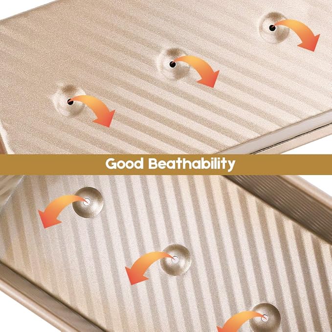AMAGABELI GARDEN & HOME Pullman Loaf Pan with Lid 1 lb Dough Capacity 9x4 inch Non-Stick Bread Pans Carbon Steel for Baking Homemade Bread Mold Sandwich Corrugated Toast Box Bakeware Nonstick Gold